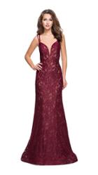 La Femme - 26043 Sleeveless Plunging Lace Bodice Sheath Gown