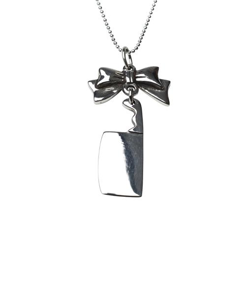 Femme Metale Jewelry - Bow With Dangling Meat Cleaver Pendant Necklace
