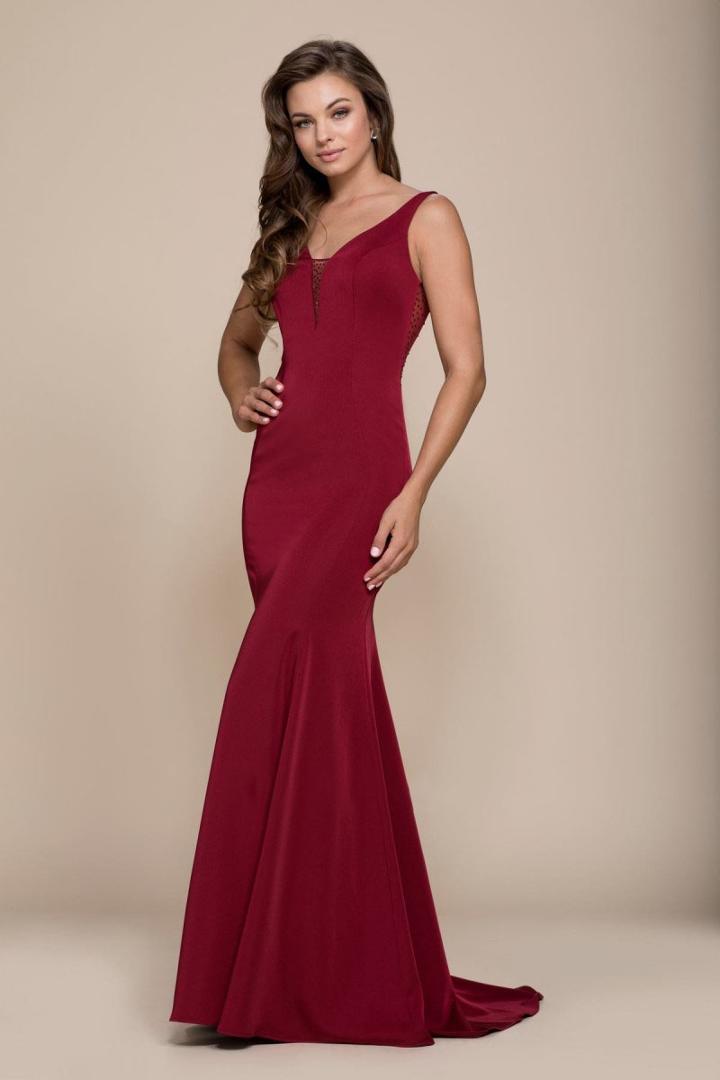 Nox Anabel - C001 Bejeweled Illusion Inset Plunging V-neck Gown