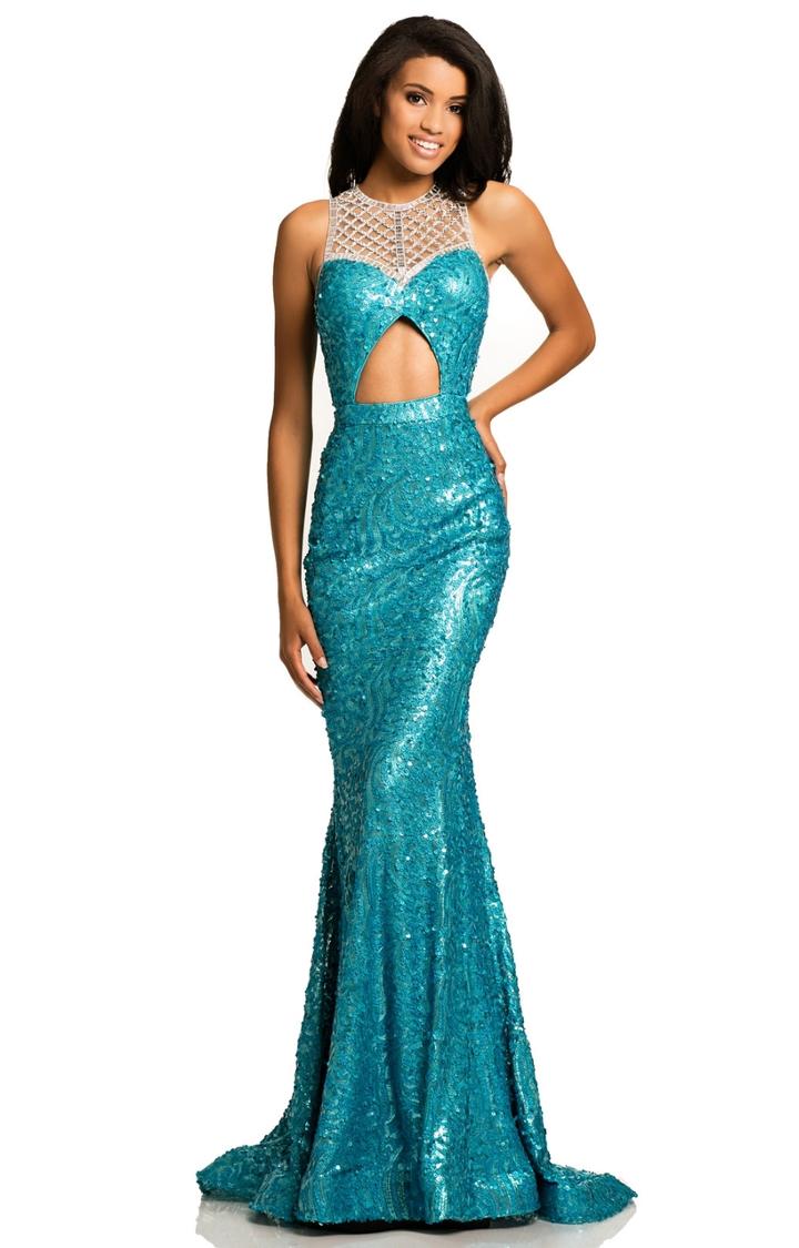 Johnathan Kayne - 8104 Fitted Sequin Lattice Evening Gown