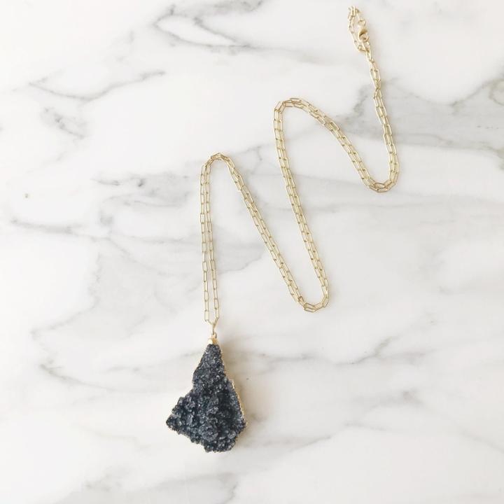Margaret Elizabeth - Charcoal Druzy Drop (long)
