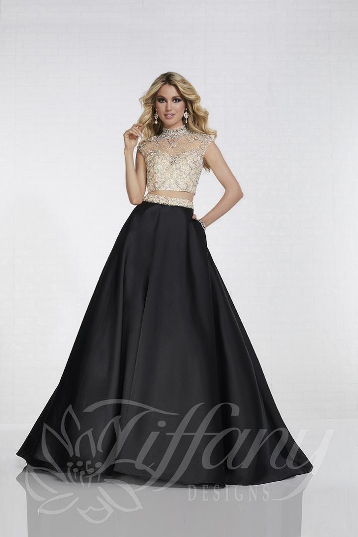 Tiffany Designs - 16277 Cap Sleeve Illusion Choker Mikado Gown