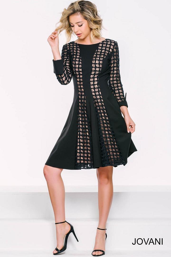 Jovani - 39367 Three Quarter Sleeve A-line Short Dress
