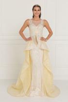 Elizabeth K - Gl1538 Beaded Lace Peplum Organza Gown