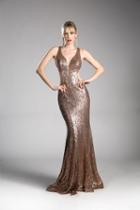 Cinderella Divine - Sequined Plunging Fitted Evening Gown