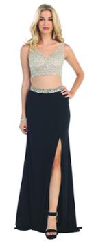 Captivating Sleeveless Two Piece Rhinestone Ity With Front Slit