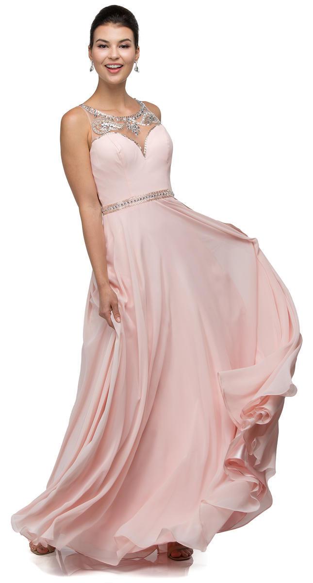 Sheer Jewel Embellished Neckline And Back Gown