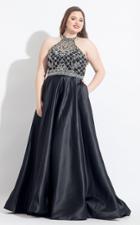 Rachel Allan Curves - 6325 Silver Beaded Sheer High Halter Dress