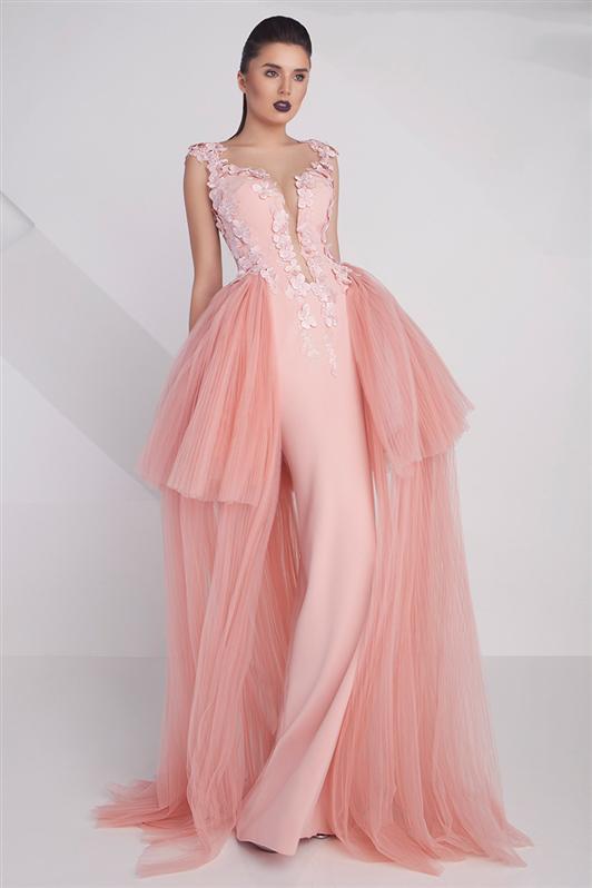 Mnm Couture - Floral Plunging Cap Sleeves Long Gown G0596