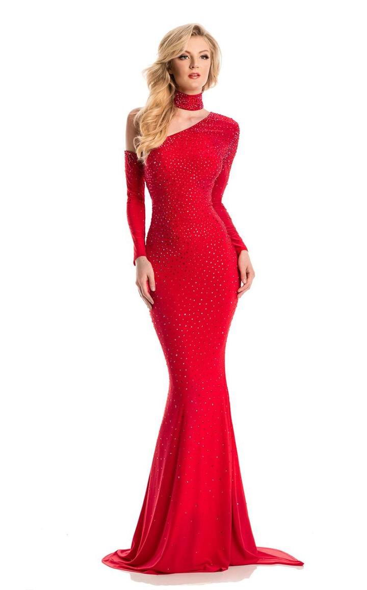 Johnathan Kayne - 7215 Embellished Asymmetric Trumpet Dress