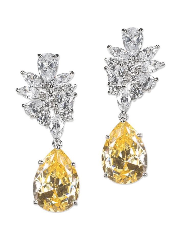 Cz By Kenneth Jay Lane - Canary Yellow Cluster Pear Drop Earring