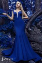 Janique - Sleeveless Scalloped Deep V Neck Illusion Mermaid Gown W1711