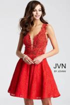 Jovani - Jvn41452 Plunging V-neck Beaded Lace Bodice Illusion Dress