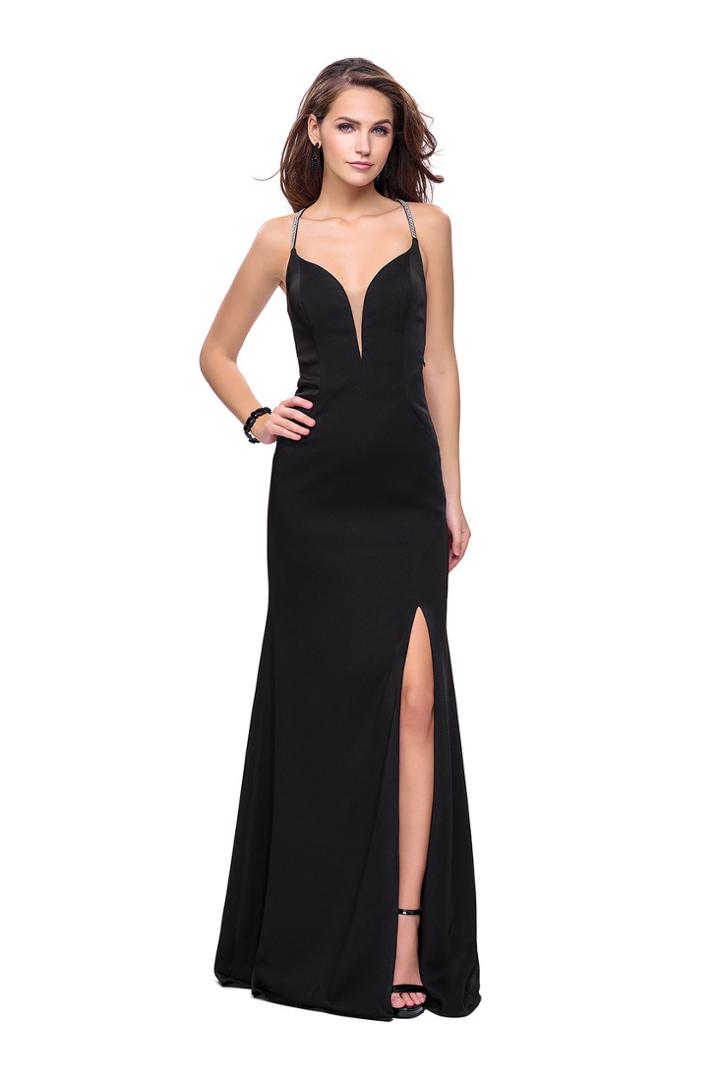 La Femme - 25398 Plunging Sweetheart High Slit Jersey Gown