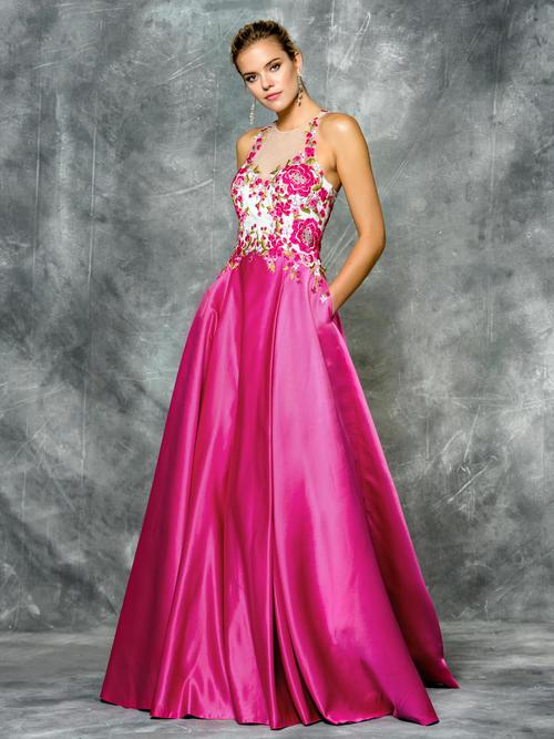 Colors Dress - 1640 Floral Embroidered Satin Long Dress