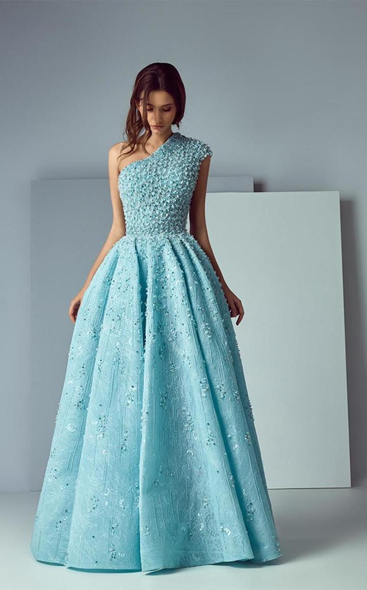 Saiid Kobeisy - 3176 Asymmetrical Textured Ballgown