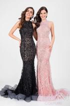 Terani Prom - Beautiful Beaded Pattern Mock Neck Mermaid Gown 1712p2494