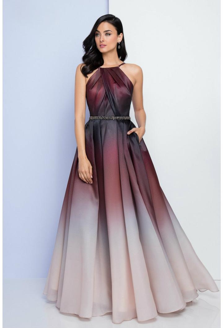 Terani Evening - 1722e4201 Halter Neckline Ombre Evening Gown