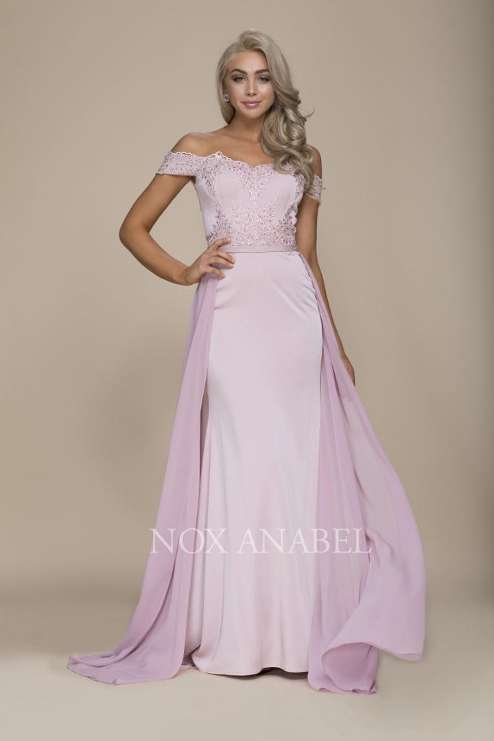 Nox Anabel - E014 Embellished Off-shoulder Sheath Dress