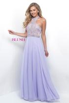 Blush - High Neck Chiffon A-line Dress 11345