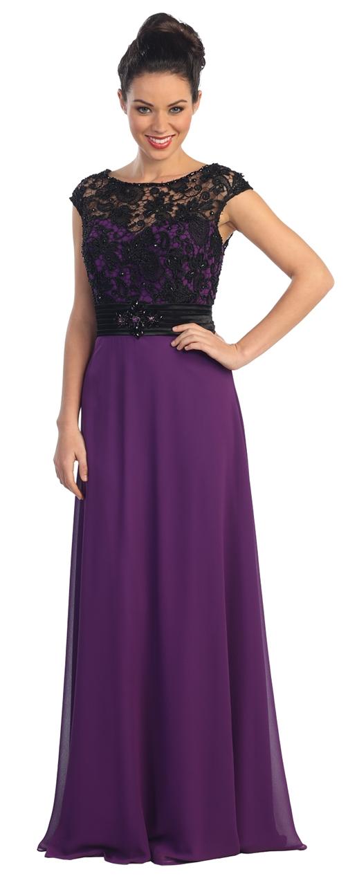 Elizabeth K - Laced Cap Sleeve Illusion Bateau Neck Dress Gl1099