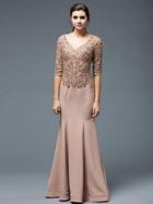 Marsoni By Colors - M190 Embellished V-neck Trumpet Dress