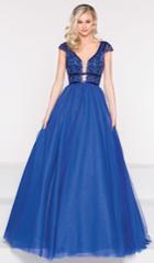 Colors Dress - 2007 Cap Sleeve Plunging Illusion Inset Ballgown