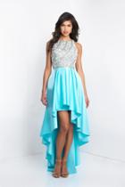 Blush - C1037 Beaded Bateau Neck High Low Dress