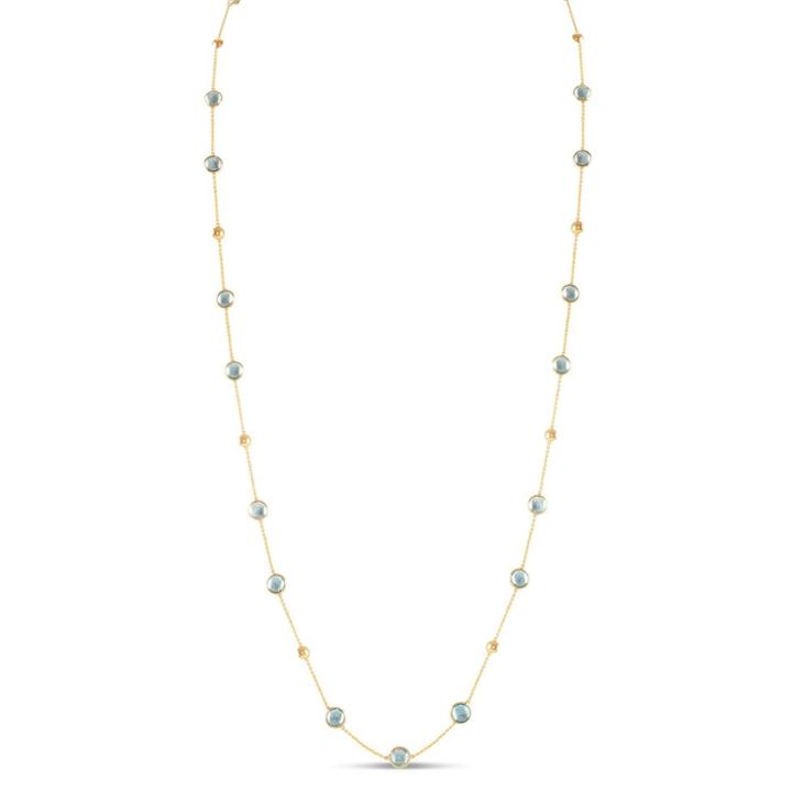 Tresor Collection - Aquamarine Smooth Oval Long Necklace In 18k Yellow Gold