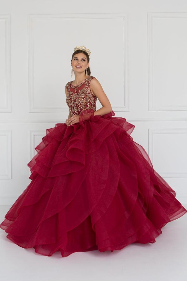 Elizabeth K - Gl1556 Cap Sleeve Gilded Illusion Tiered Ballgown