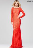 Jovani - Long Sleeves Lace Bateau Mermaid Gown 39276