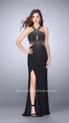 La Femme - Charming Bedazzled High Neck Jersey Dress 23706