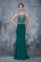 Nina Canacci - 2166 Bejeweled Illusion Bateau Sheath Dress