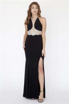 Jolene Collection - 18031 Crystalline Illusion Paneled High Slit Gown