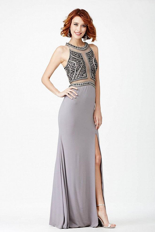 Jovani - Jvn29121 Crystal Embellished Sheer Slit Dress