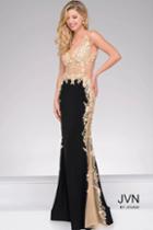 Jovani - Sheer Lace Applique Prom Dress Jvn33488
