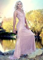 Primavera Couture - 3083 Lattice Beaded V-neck Sheath Dress
