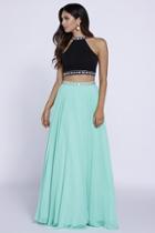 Elegant Two-piece Bedazzled Halter Neck Long A-line Dress
