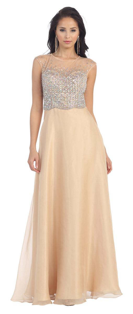 May Queen - Mq1175 Accented Sheer Jewel A-line Dress