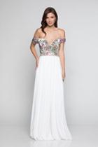 Milano Formals - E2394 Print Off Shoulder A-line Dress