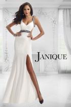 Janique - Long Beaded Strap Stretch Crepe With Open Back Gown W1008