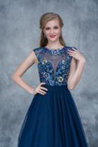 Nina Canacci - 2145 Cap Sleeve Floral Appliqued Evening Gown
