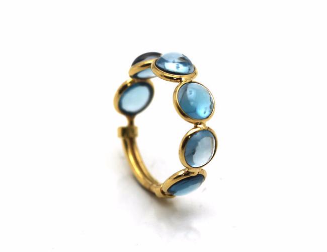 Tresor Collection - Blue Topaz Smooth Round Ring With Adjustable Shank In 18k Yellow Gold