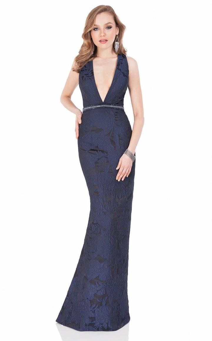 Terani Couture - Plunging V-neckline Floral Print Gown 1621e1509