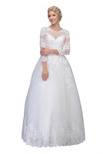 Eureka Fashion Bridal - Lace Long Sleeve Wedding Ballgown