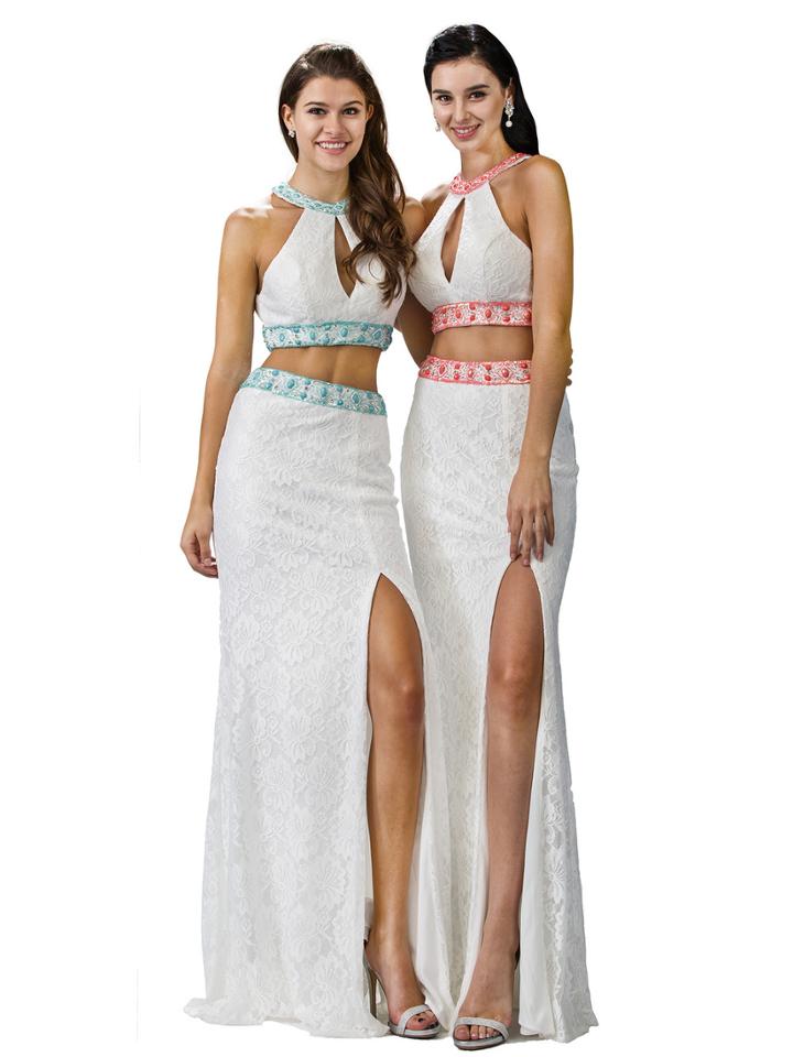 Two Piece Dress With Embroidered Waist Bands And Keyhole