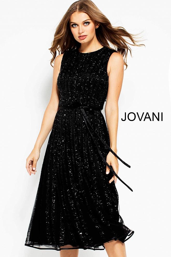 Jovani - 54457 Knee Length Embellished Jewel Neck A-line Dress