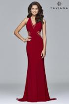 Faviana - 7959 Long Jersey V-neck Dress With Cutouts