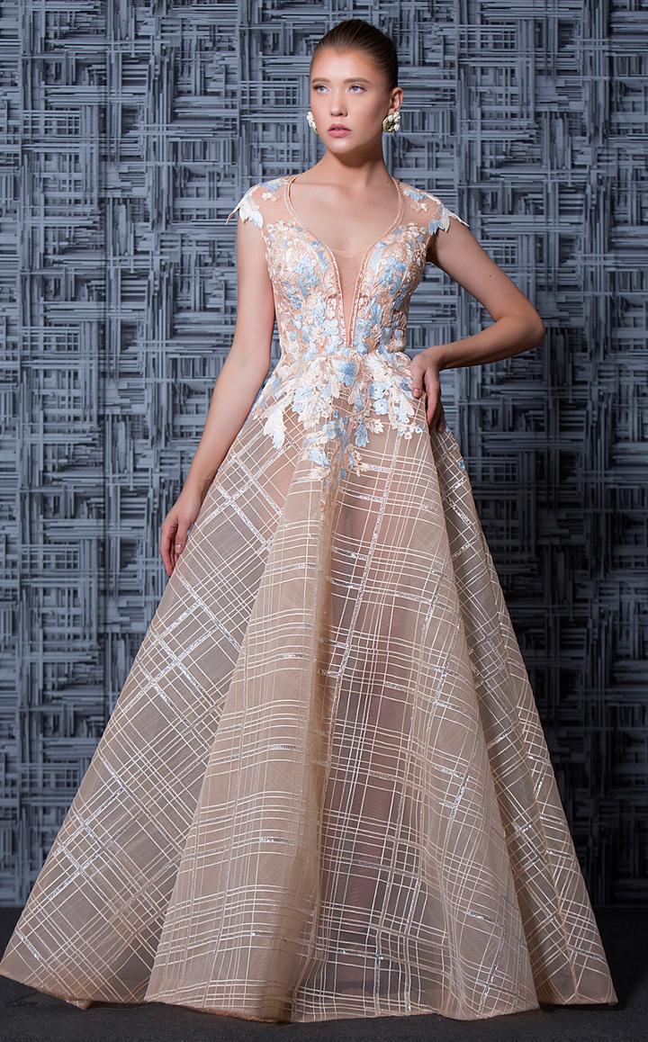 Mnm Couture - K3604 Cap Sleeved Illusion A-line Gown