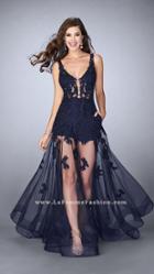 La Femme - Lace Applique Tulle Long A-line Evening Gown 24172